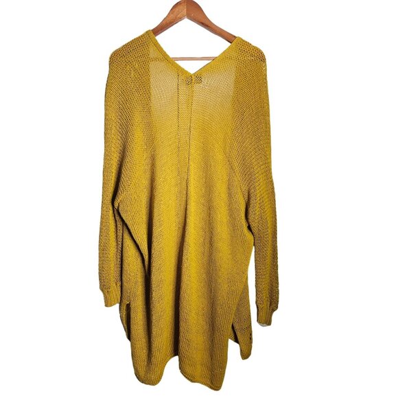Wooden Ships Paola Buendia Mustard Yellow Open Knit Light Cardigan Sweater M/L - Picture 3 of 12